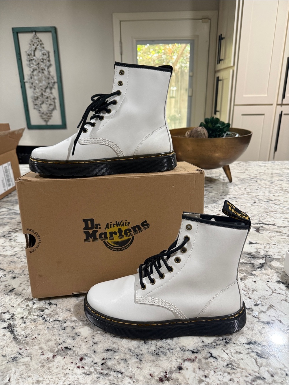 Dr. Martens Women's White Leather 1460 Lace-Up Ankle Boots